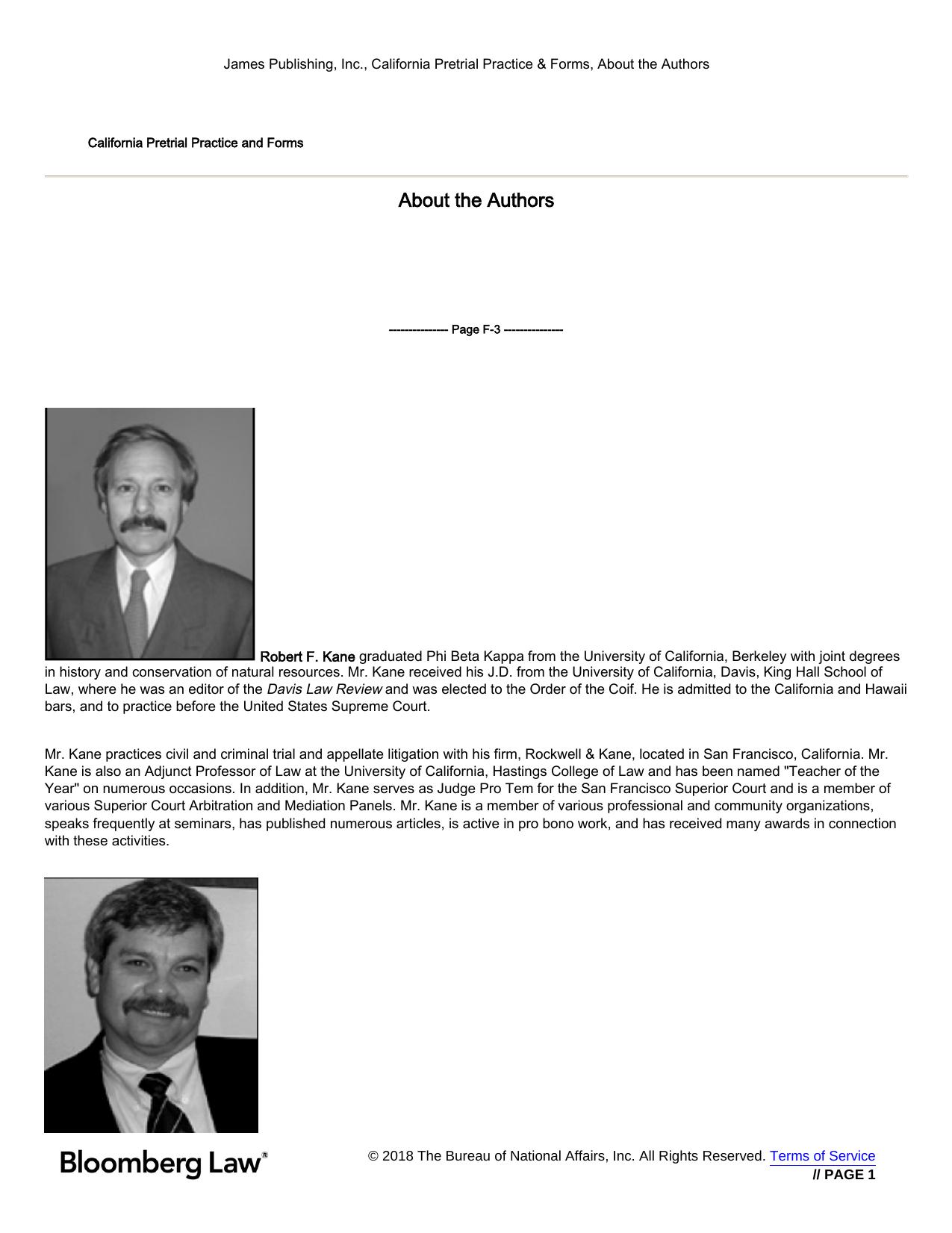 California Pretrial Practice & Forms by Robert F. Kane Donald G. Rez