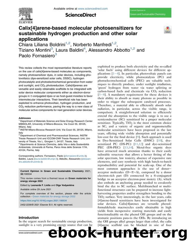 Calix[4]arene-based molecular photosensitizers for sustainable hydrogen production and other solar applications by unknow
