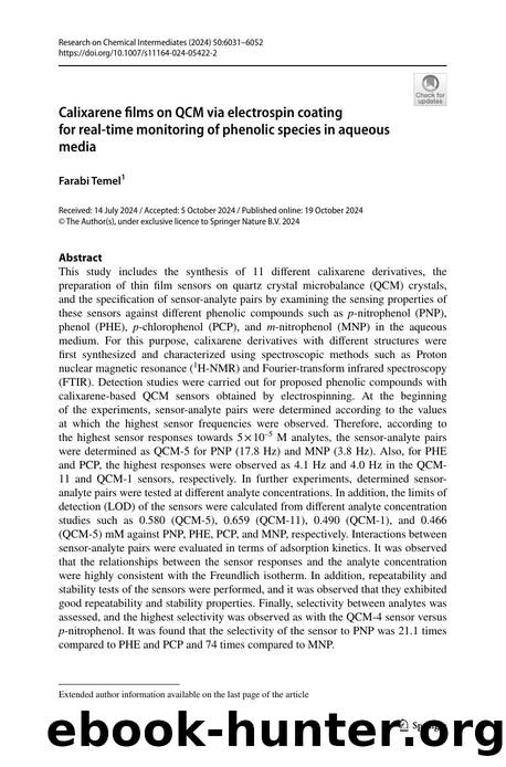 Calixarene films on QCM via electrospin coating for real-time monitoring of phenolic species in aqueous media by Farabi Temel