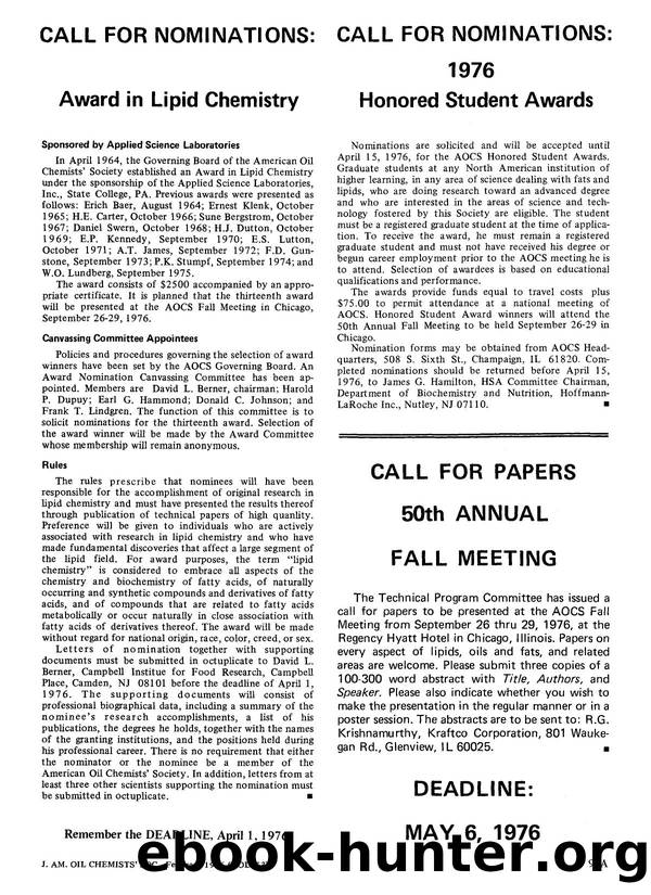 Call for nominations: Award in Lipid Chemistry by Unknown