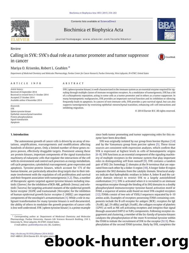 Calling in SYK: SYK's dual role as a tumor promoter and tumor suppressor in cancer by Mariya O. Krisenko & Robert L. Geahlen