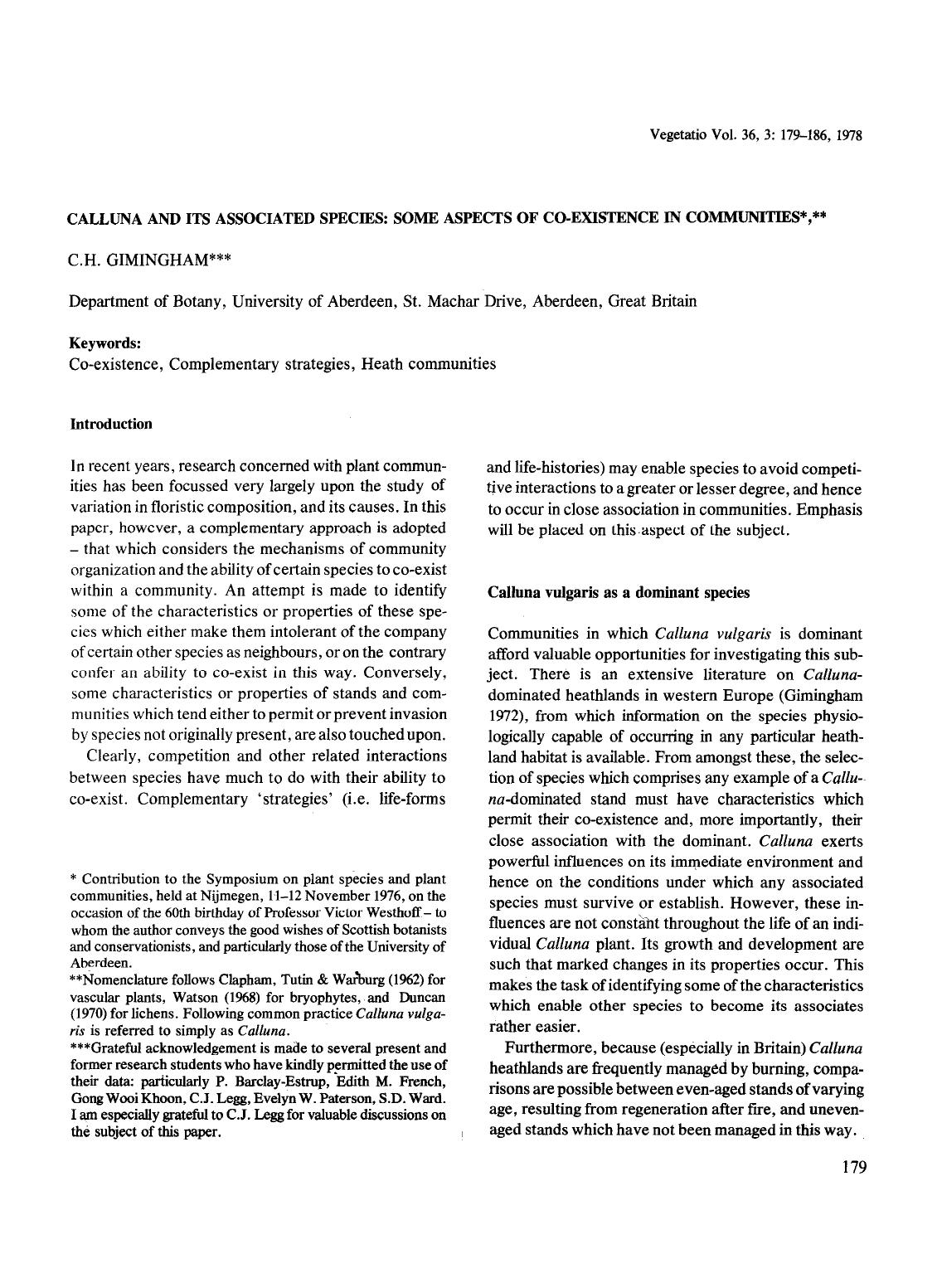 Calluna and its associated species: Some aspects of co-existence in communities by Unknown