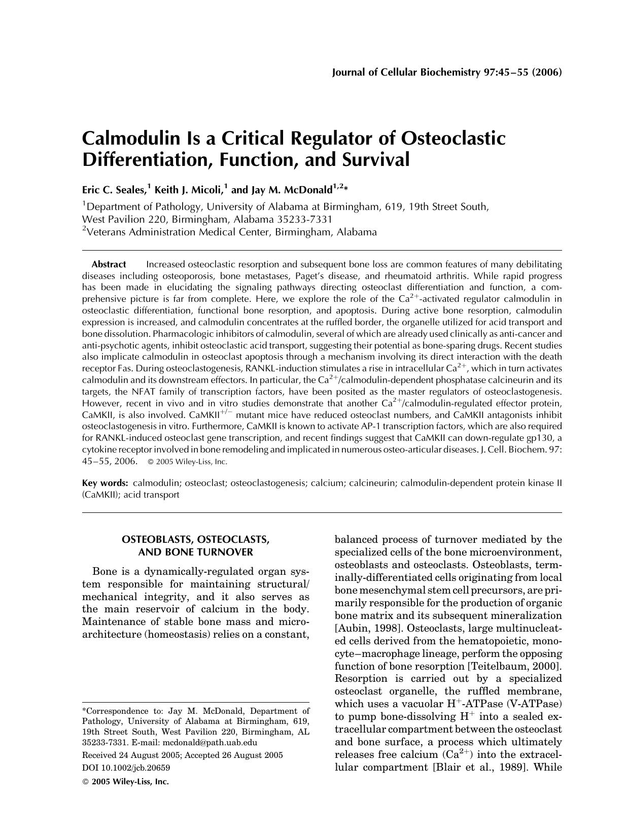 Calmodulin is a critical regulator of osteoclastic differentiation, function, and survival by Unknown