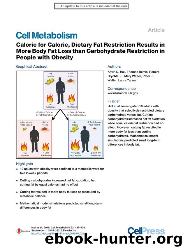 Calorie for Calorie, Dietary Fat Restriction Results in More Body Fat Loss than Carbohydrate Restriction in People with Obesity by unknow