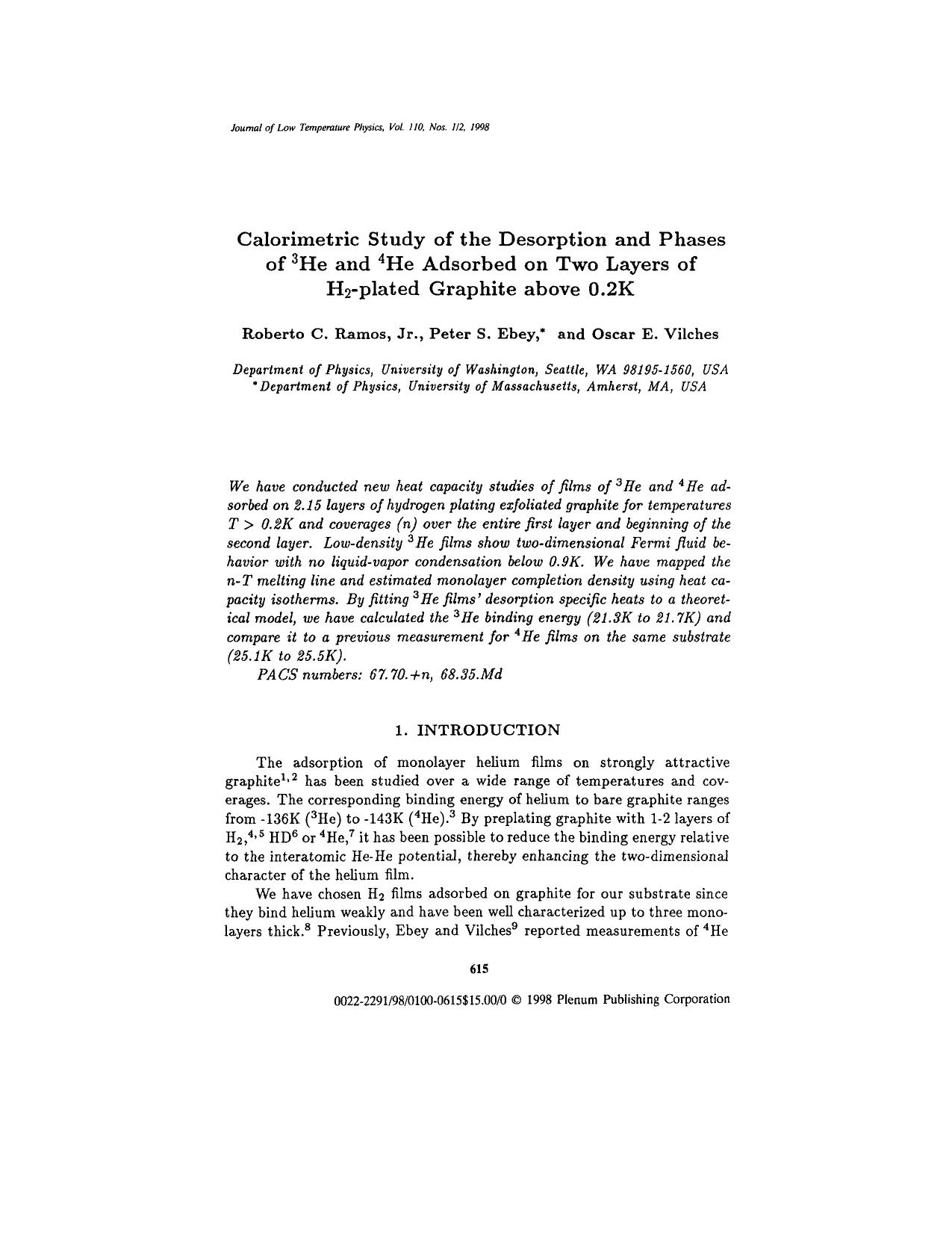 Calorimetric Study of the Desorption and Phases of <Superscript>3<Superscript>He And <Superscript>4<Superscript>He Adsorbed on Two Layers of H<Subscript>2<Subscript>-plated Graphite Above 0.2K by Unknown