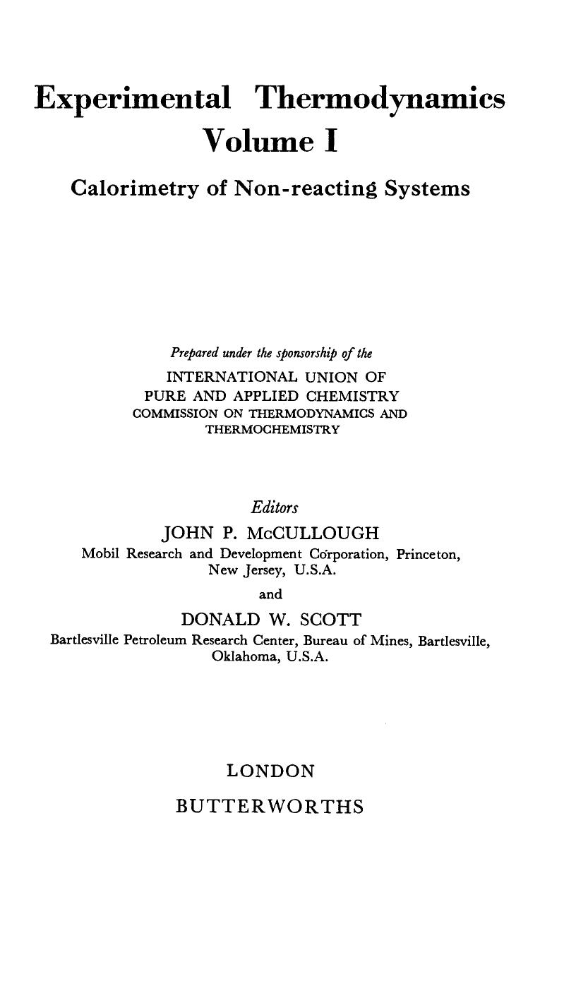 Calorimetry of Non-reacting Systems by John P. McCullough (ed.) Donald W. Scott (ed.)