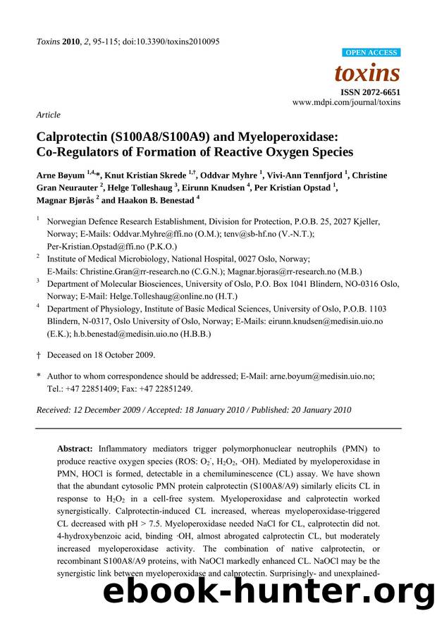 Calprotectin (S100A8S100A9) and Myeloperoxidase: Co-Regulators of Formation of Reactive Oxygen Species by unknow