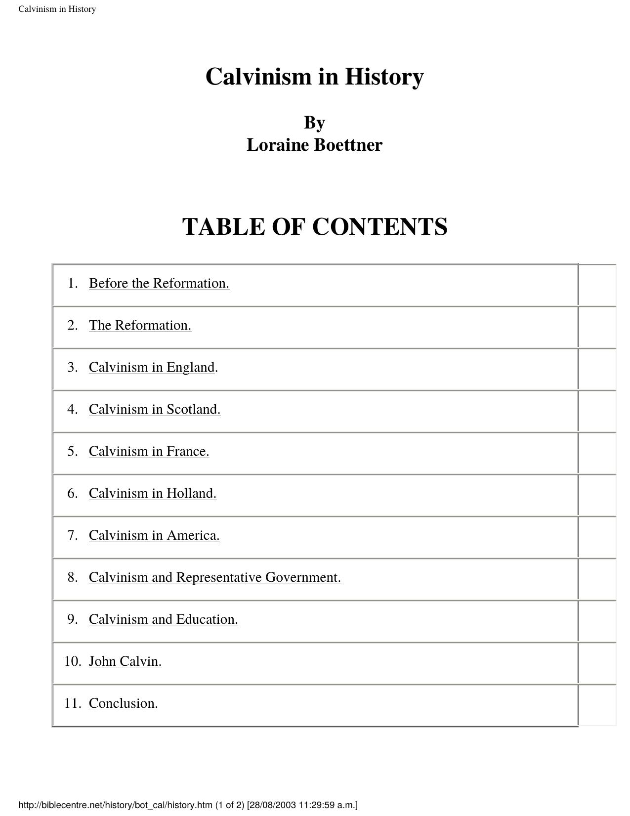 Calvinism in History -Loraine Boettner by Loraine Boettner