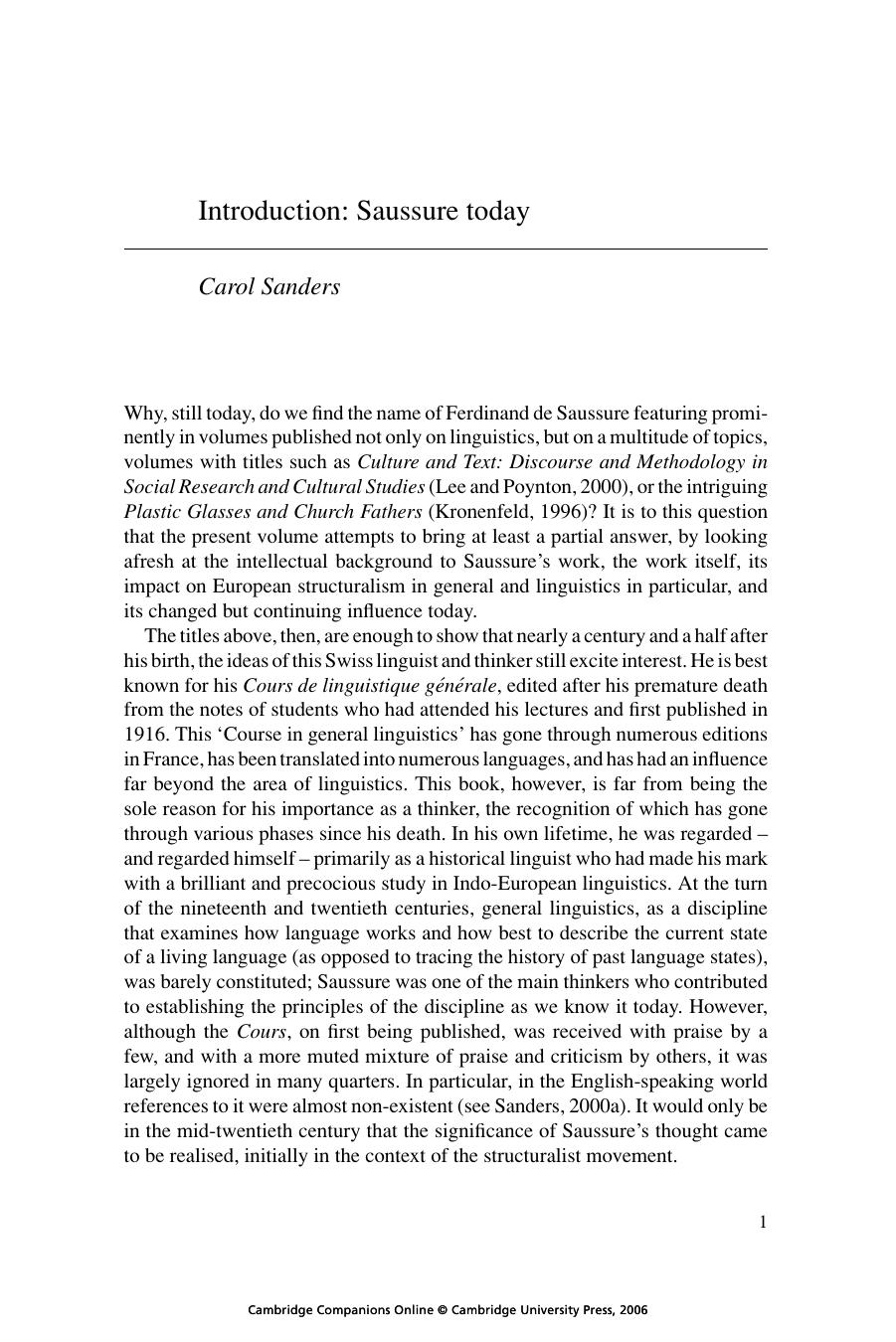 Cambridge Companion to Saussure by Carol Sanders