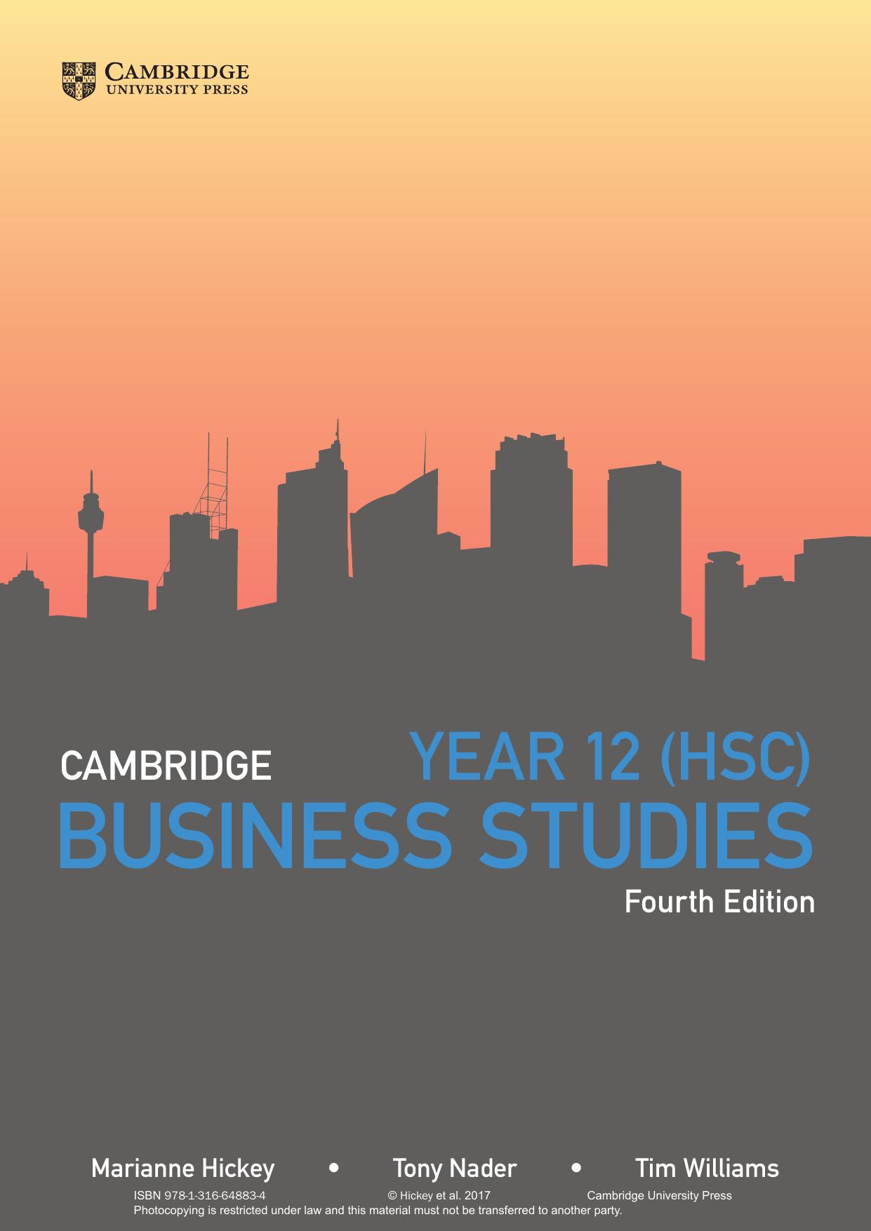 Cambridge HSC Business Studies by Marianne Hickey Tony Nader Tim Williams