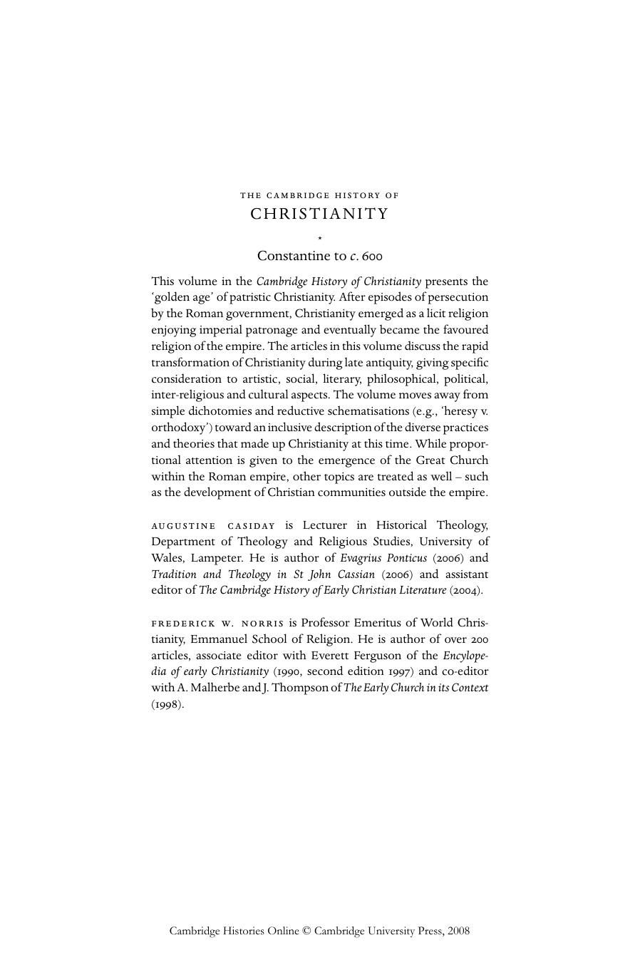 Cambridge History of Christianity: Volume 2, Constantine to c.600 by Augustine Casiday Frederick W. Norris
