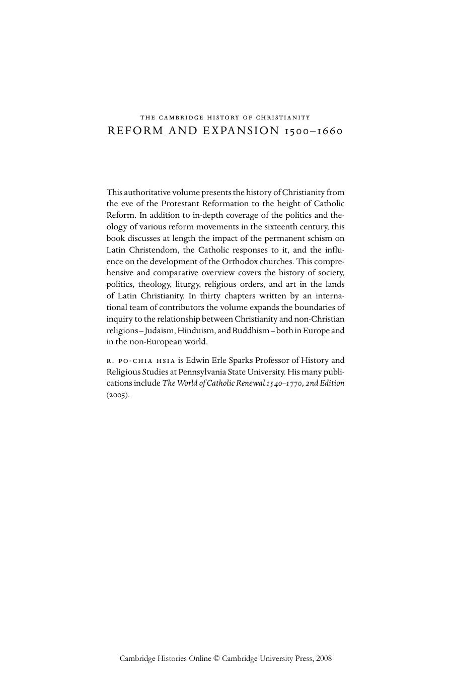 Cambridge History of Christianity: Volume 6, Reform and Expansion 1500-1660 by R. Po-chia Hsia