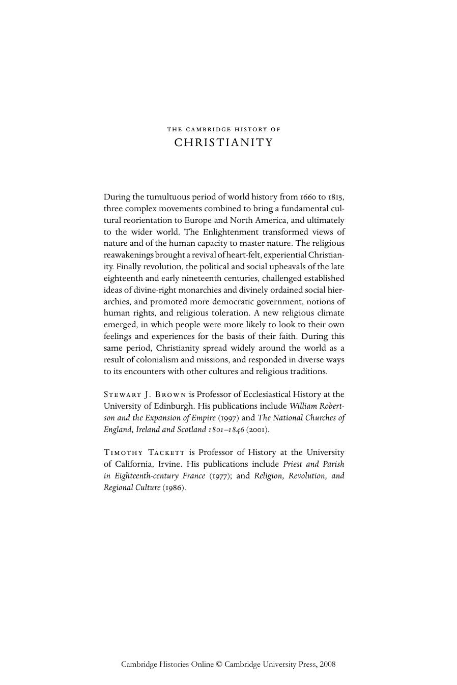 Cambridge History of Christianity: Volume 7, Enlightenment, Reawakening and Revolution 1660-1815 by Stewart J. Brown Timothy Tackett