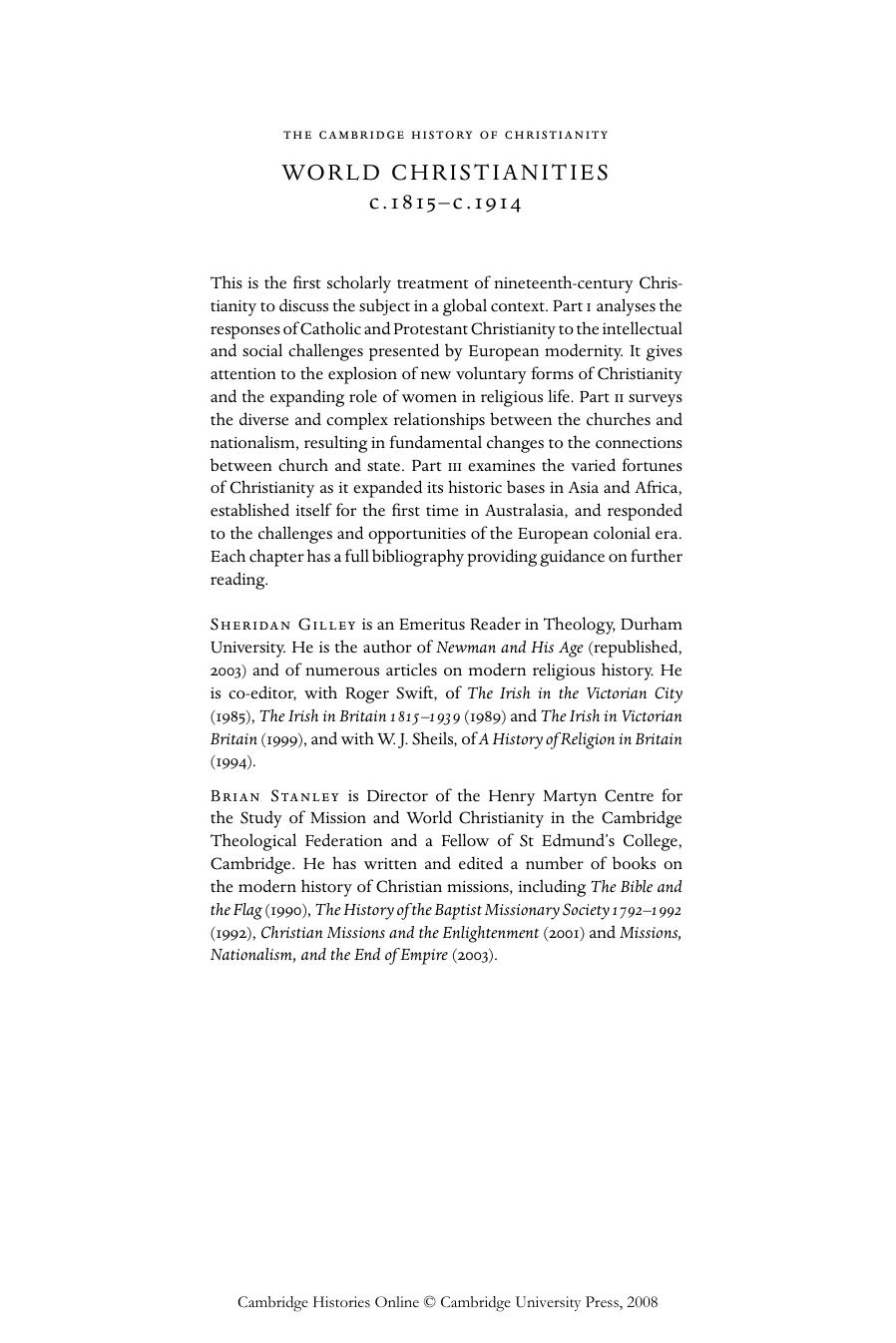 Cambridge History of Christianity: Volume 8, World Christianities c.1815-c.1914 by Sheridan Gilley Brian Stanley
