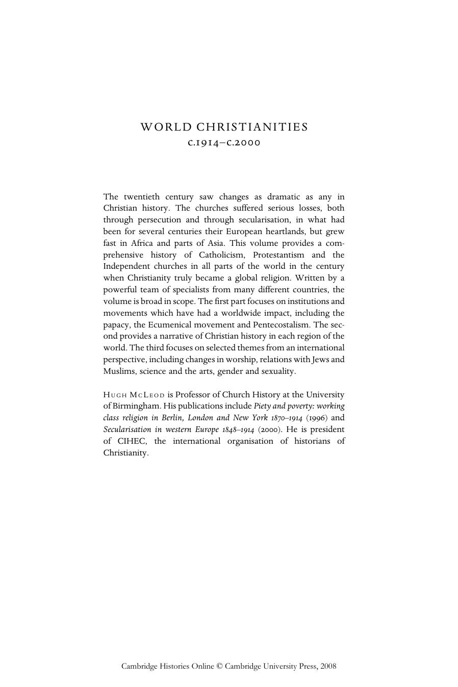 Cambridge History of Christianity: Volume 9, World Christianities c.1914-c.2000 by Hugh McLeod