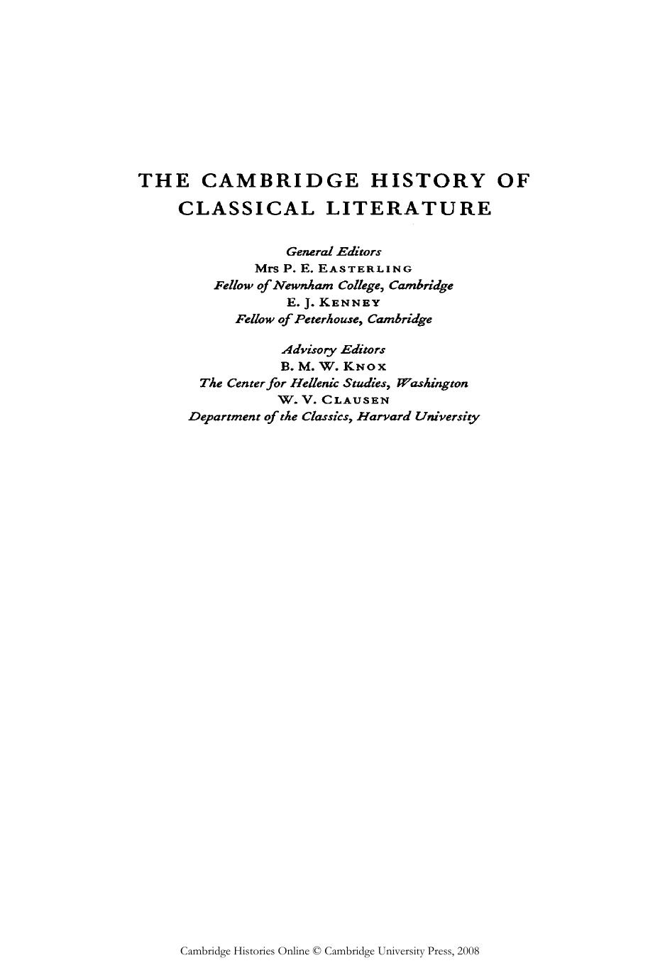 Cambridge History of Classical Literature, Vol. 2, Latin Literature by Unknown