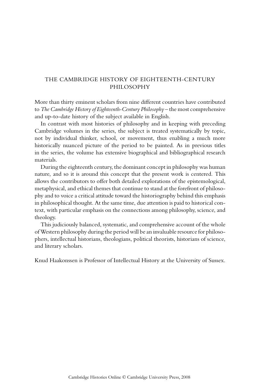 Cambridge History of Eighteenth-Century Philosophy by Knud Haakonssen