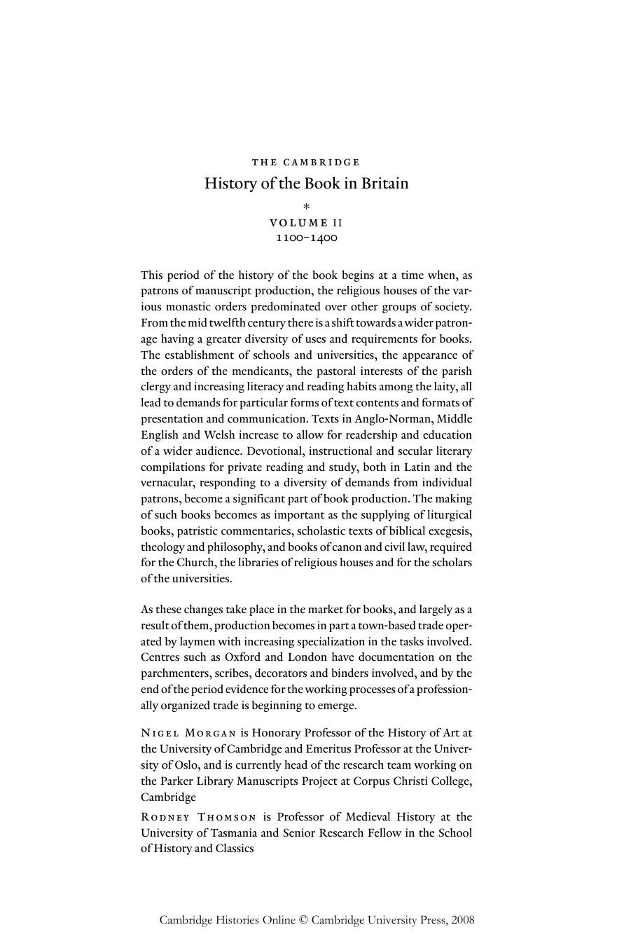 Cambridge History of the Book in Britain, Vol. 2 (The Cambridge History of the Book in Britain) by Nigel Morgan Rodney M. Thomson