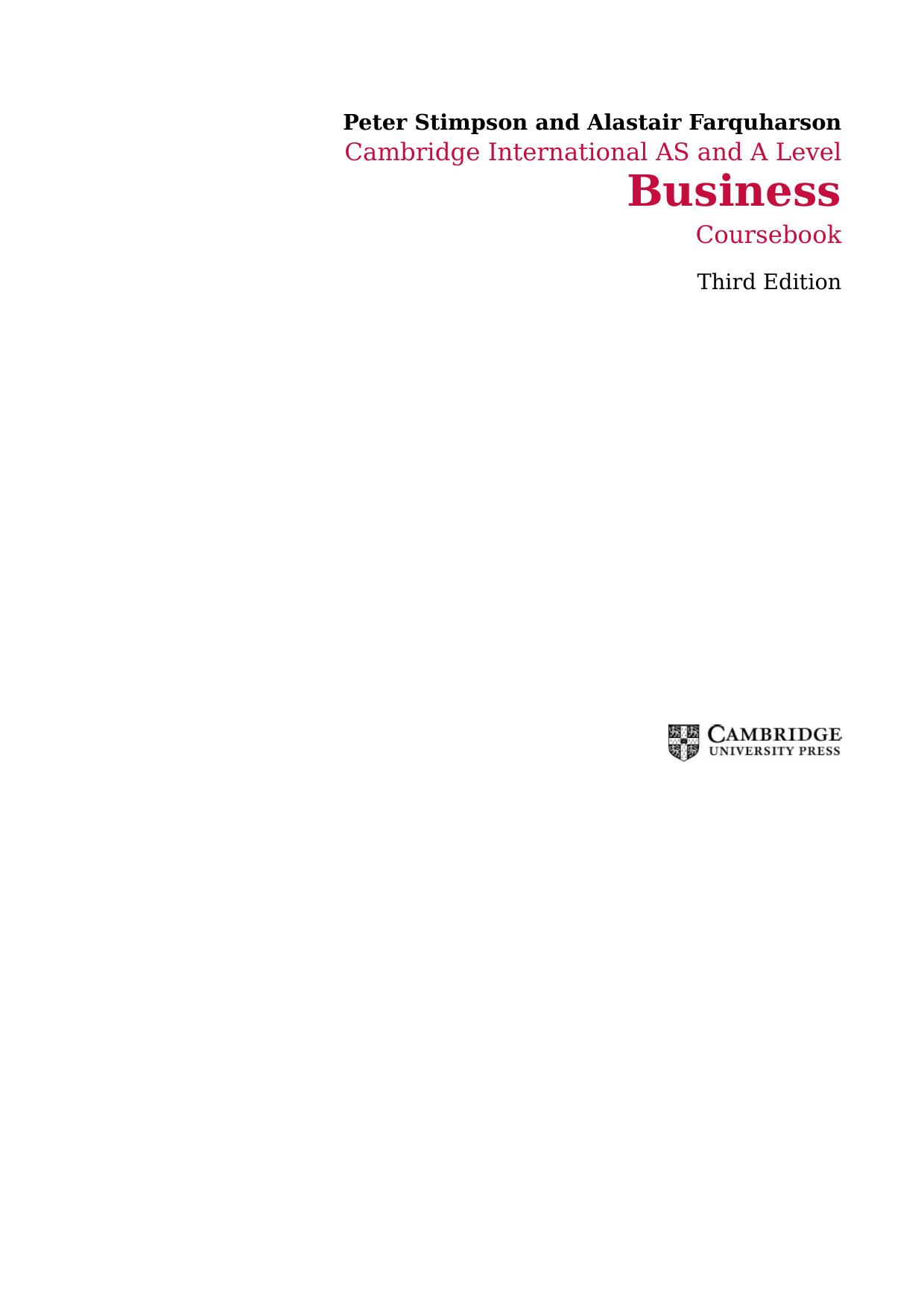 Cambridge International AS and A Level Business Coursebook with CD-ROM (Cambridge International Examinations) by Peter Stimpson Alistair Farquharson