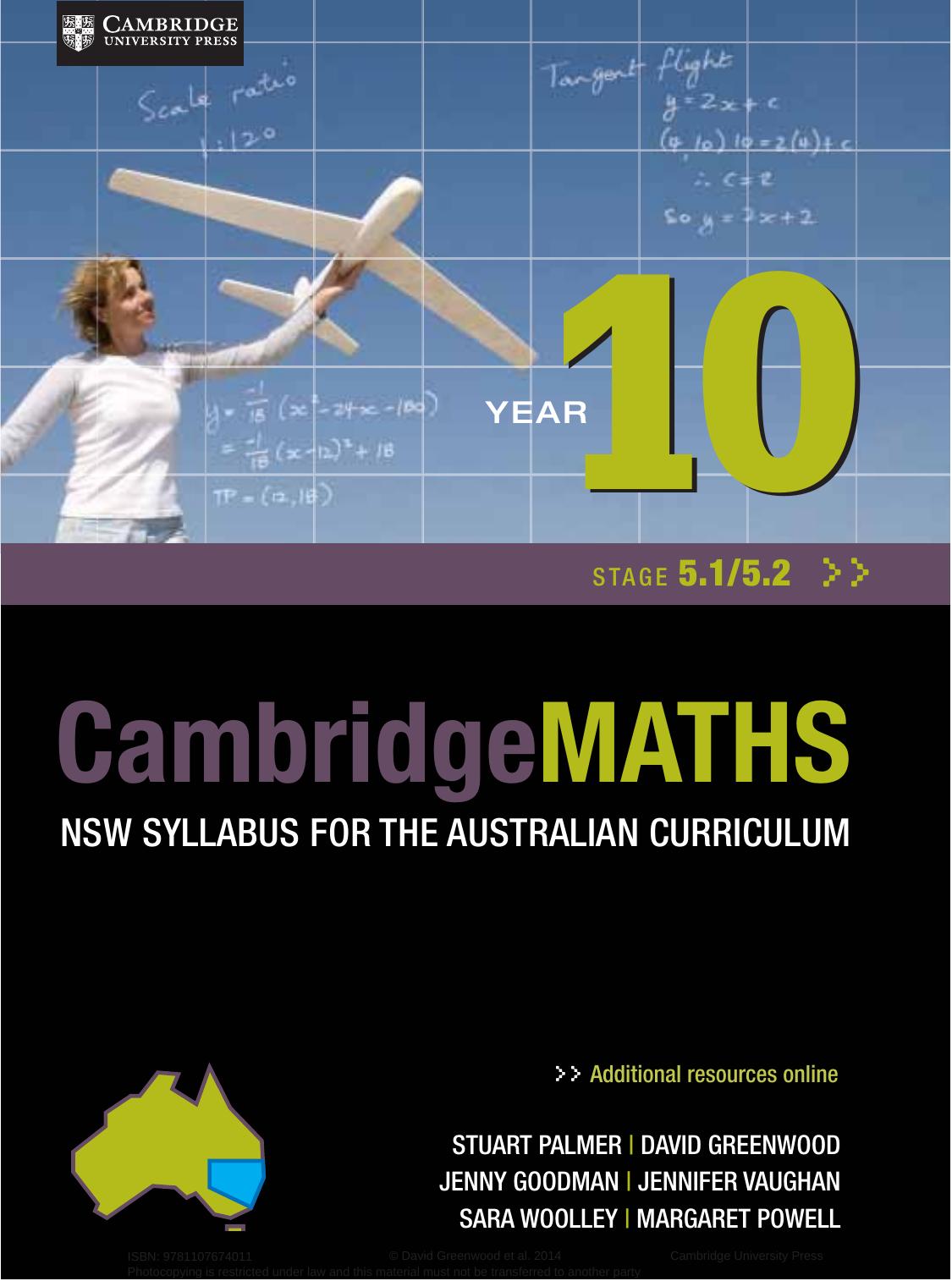 Cambridge Mathematics NSW Syllabus for the Australian Curriculum Year 10 5.1 and 5.2 by Stuart Palmer David Greenwood Sara Woolley Jenny Vaughan Jenny Goodman David Robertson