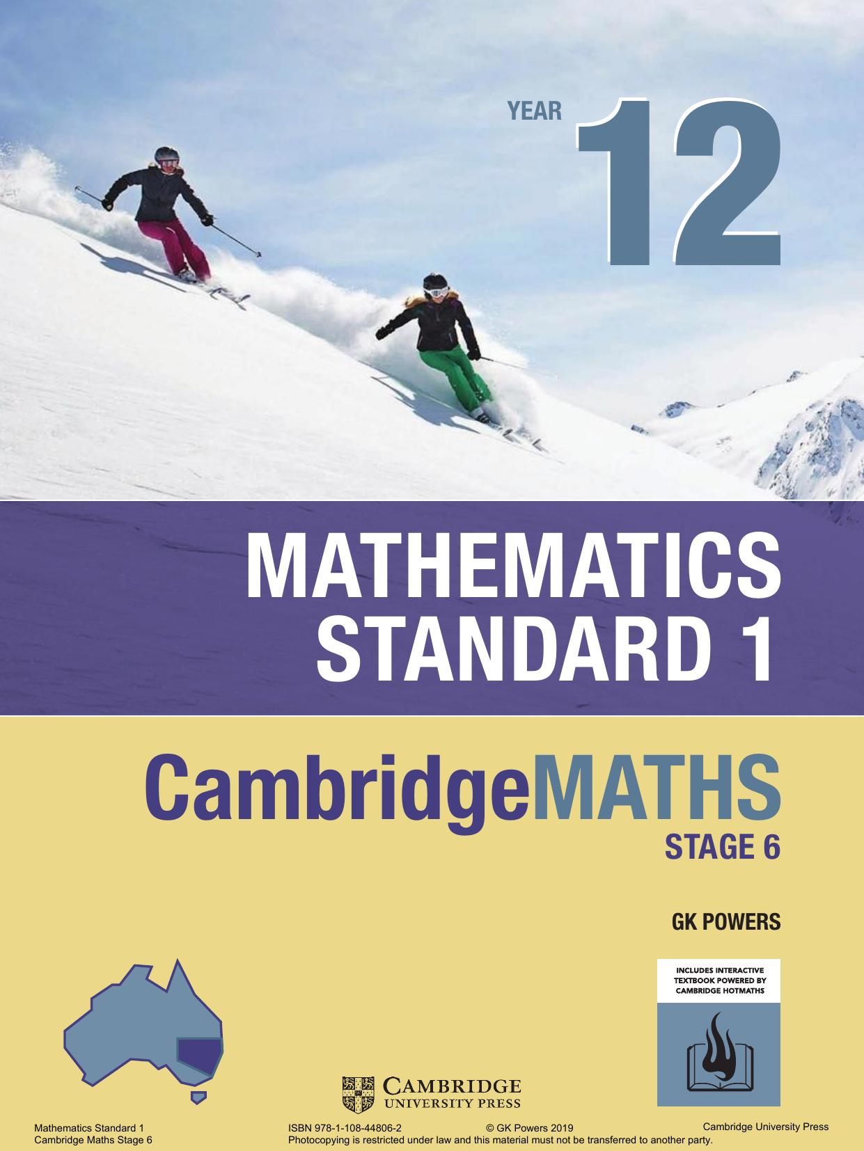 Cambridge Maths Stage 6 NSW Standard 1 Year 12 by Gregory Powers Cambridge Hotmaths