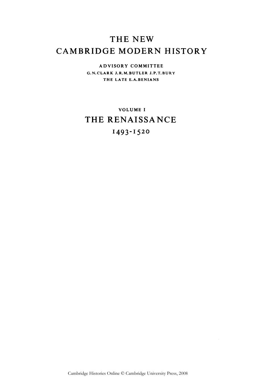 Cambridge Modern History 1. The Renaissance 1493-1520 by Unknown