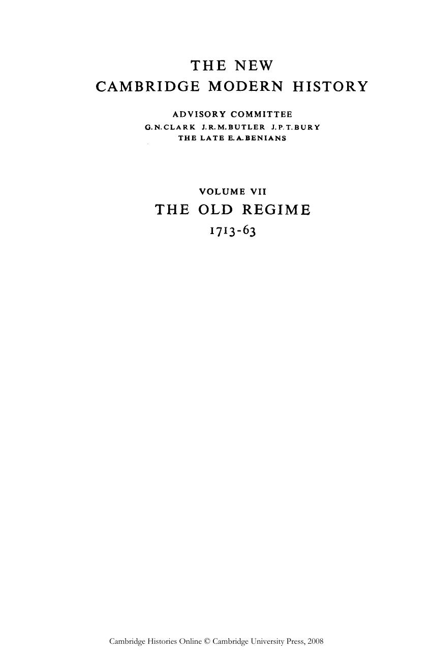Cambridge Modern History 7. The Old Regime 1713-63 by Unknown