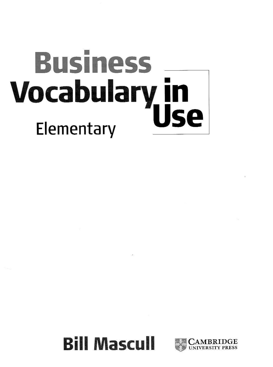 Cambridge University Press Business Vocabulary In Use Elementary by Unknown