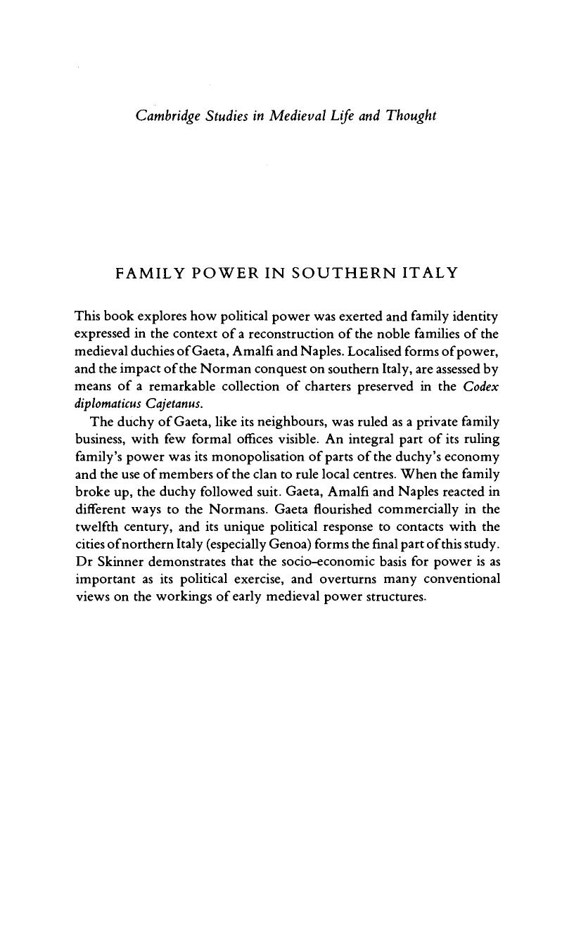 Cambridge University Press Family Power in Southern Italy, The Duchy of Gaeta and its Neighbours 850-1139 (1995) by Unknown