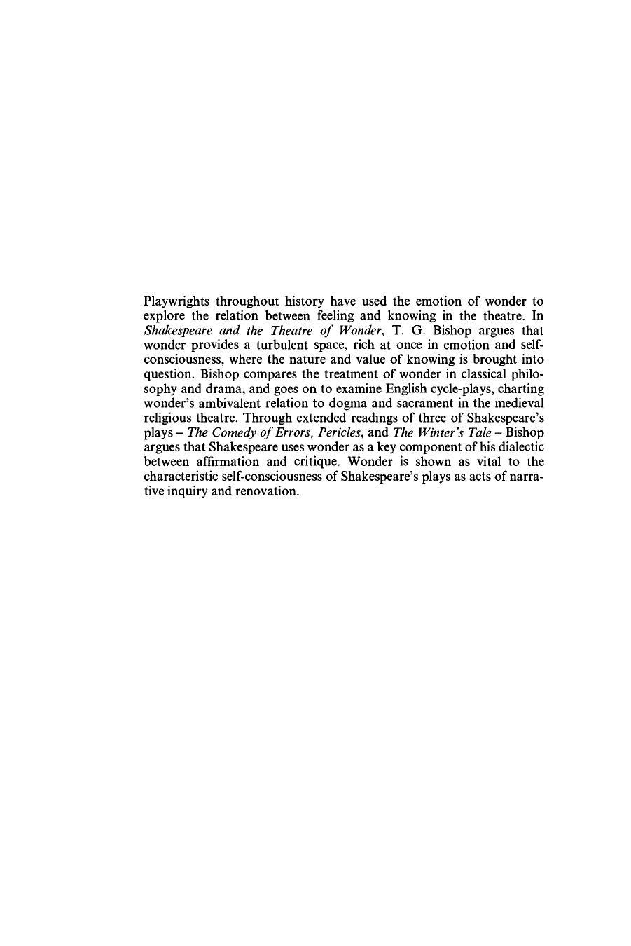 Cambridge University Press Shakespeare and the Theatre of Wonder (1996) by Unknown