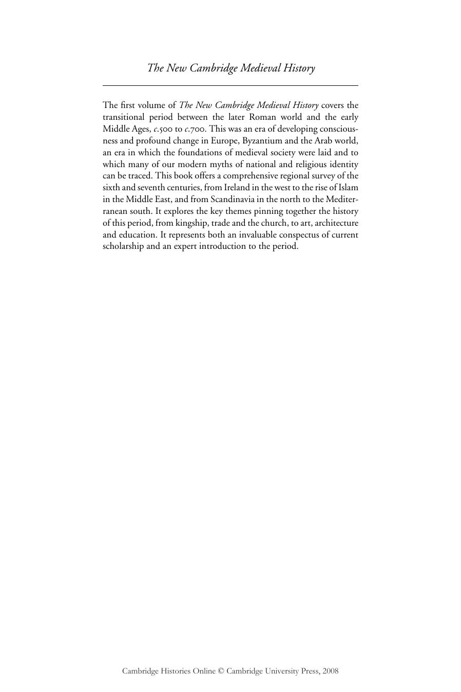 Cambridge University Press The New Cambridge Medieval History Vol.1 500-700 CE (2005) by Unknown