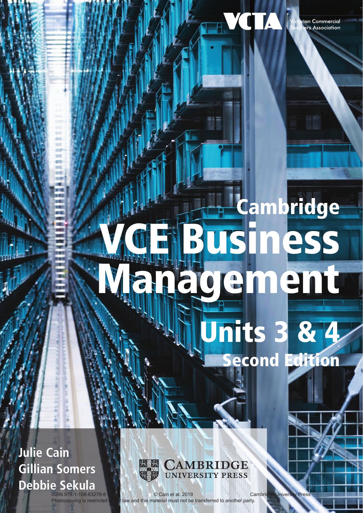 Cambridge VCE Business Management Units 3 & 4 by Julie Cain Gillian Somers Debbie Sekula
