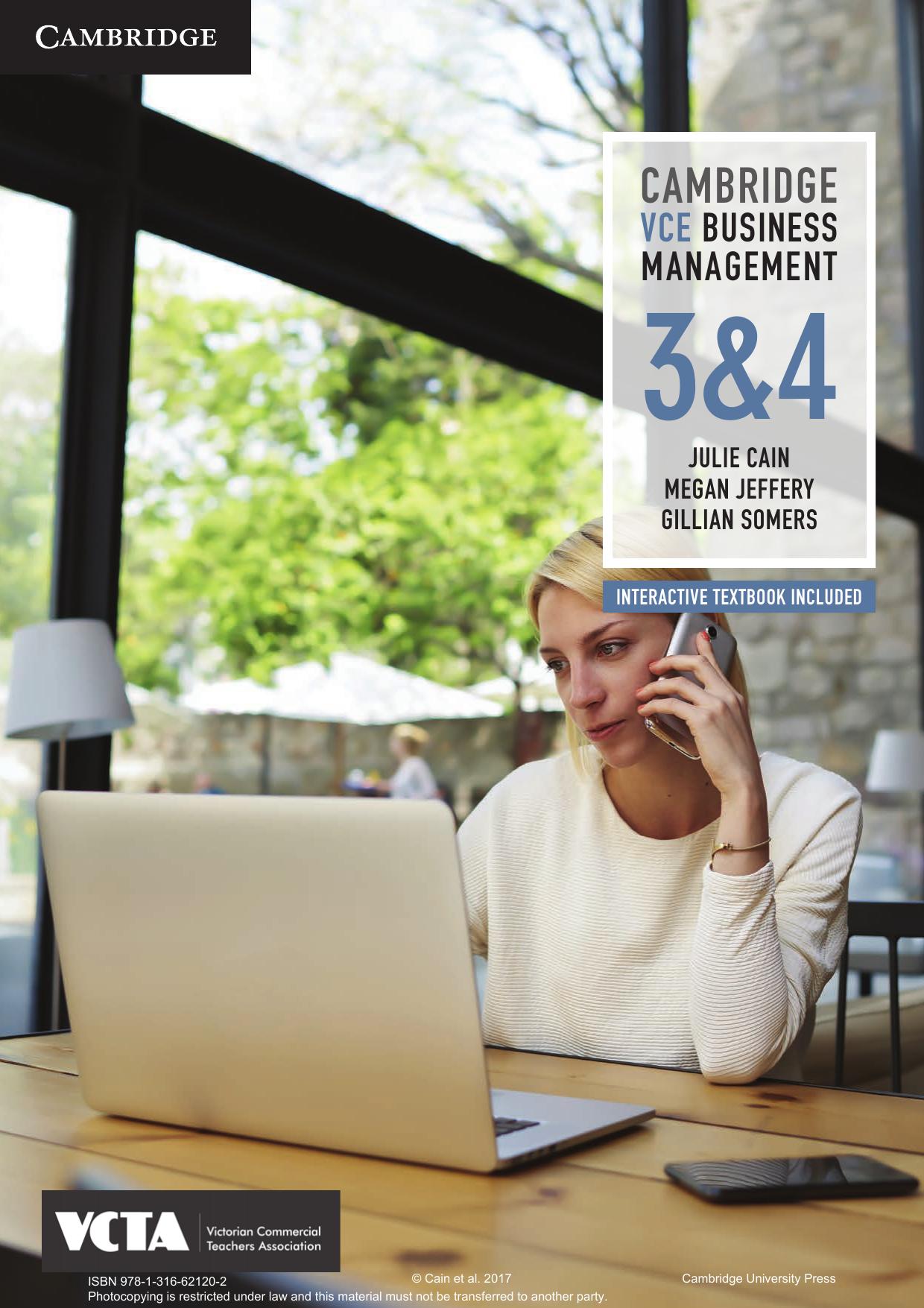 Cambridge VCE Business Management Units 3 & 4 by Julie Cain Megan Jeffery Gillian Somers
