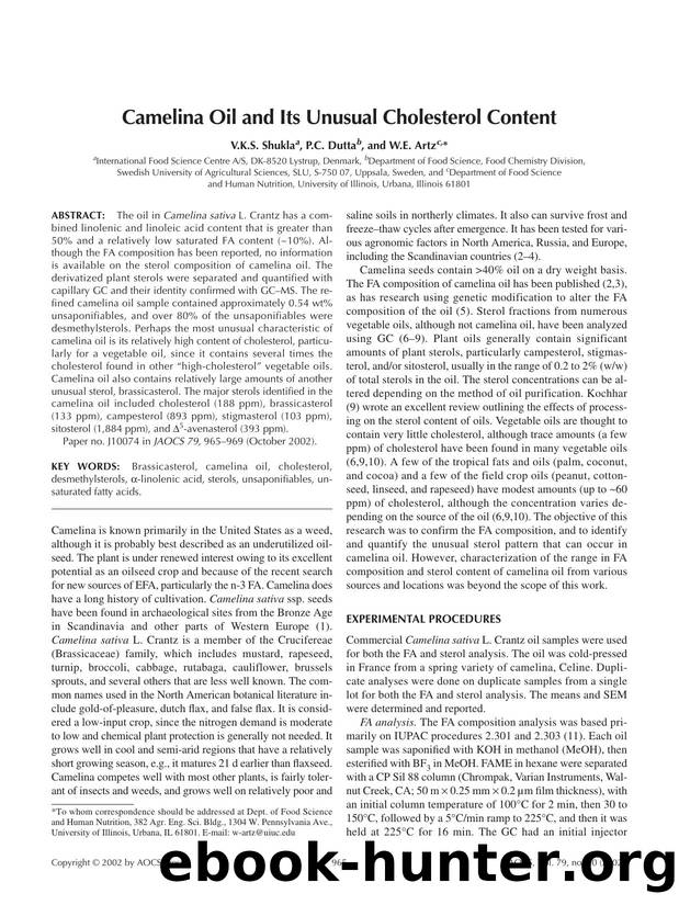 Camelina oil and its unusual cholesterol content by Unknown