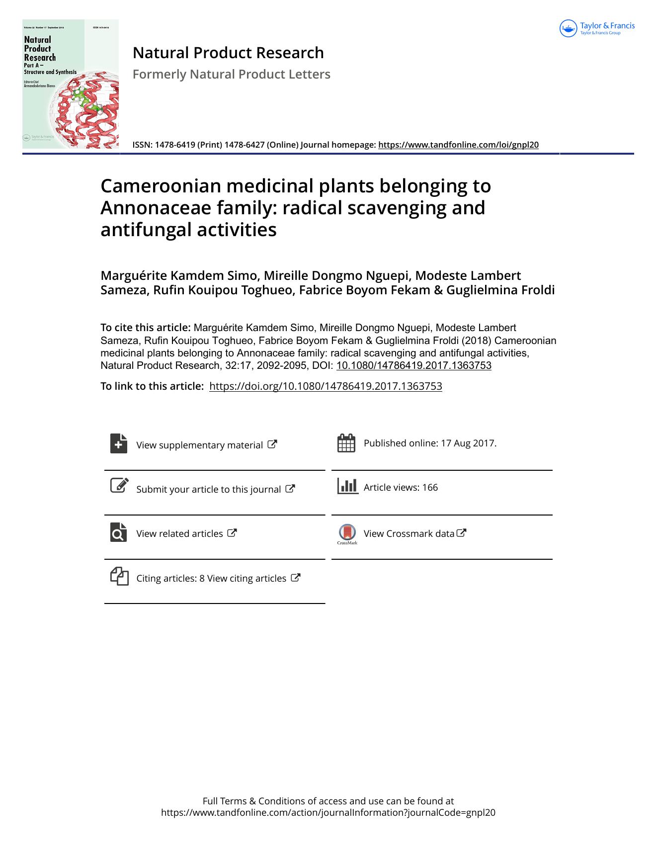 Cameroonian medicinal plants belonging to Annonaceae family: radical scavenging and antifungal activities by unknow