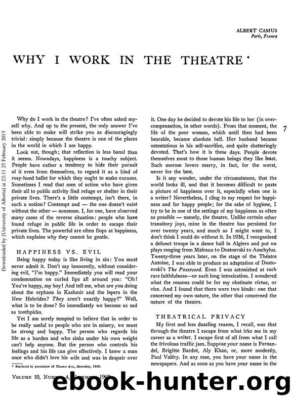 Camus, Albert by Why I Work in the Theatre (1962)