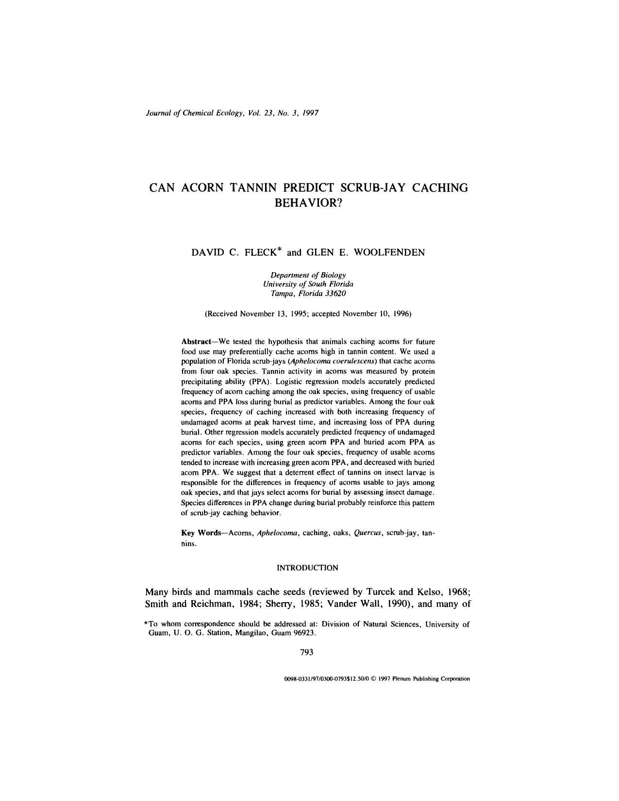 Can Acorn Tannin Predict Scrub-Jay Caching Behavior? by Unknown