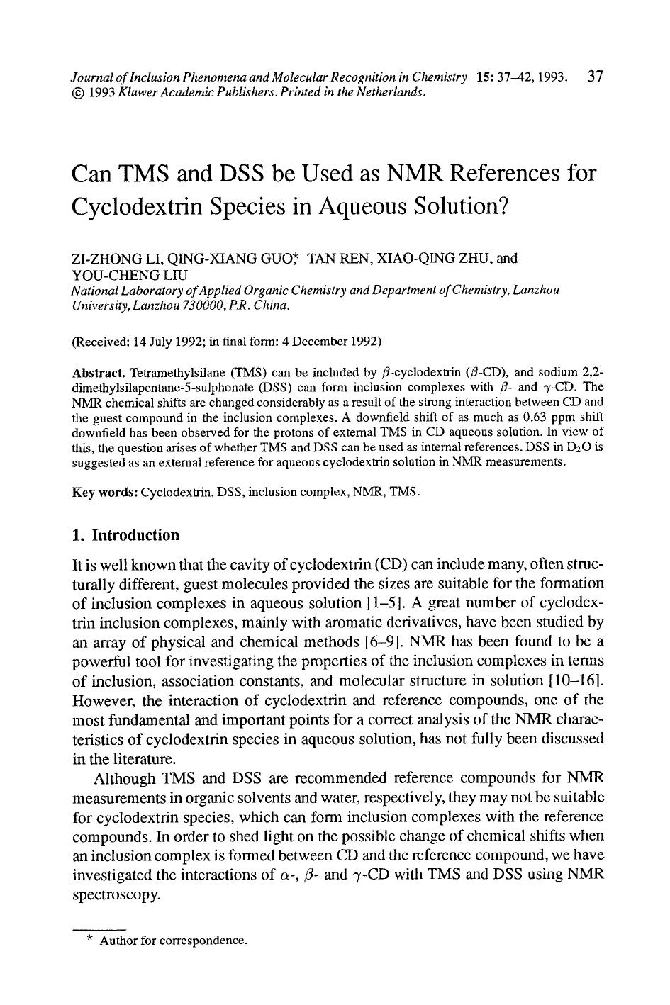 Can TMS and DSS be used as NMR references for cyclodextrin species in aqueous solution? by Unknown