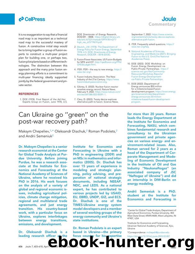 Can Ukraine go &#x201c;green&#x201d; on the post-war recovery path? by Maksym Chepeliev & Oleksandr Diachuk & Roman Podolets & Andrii Semeniuk