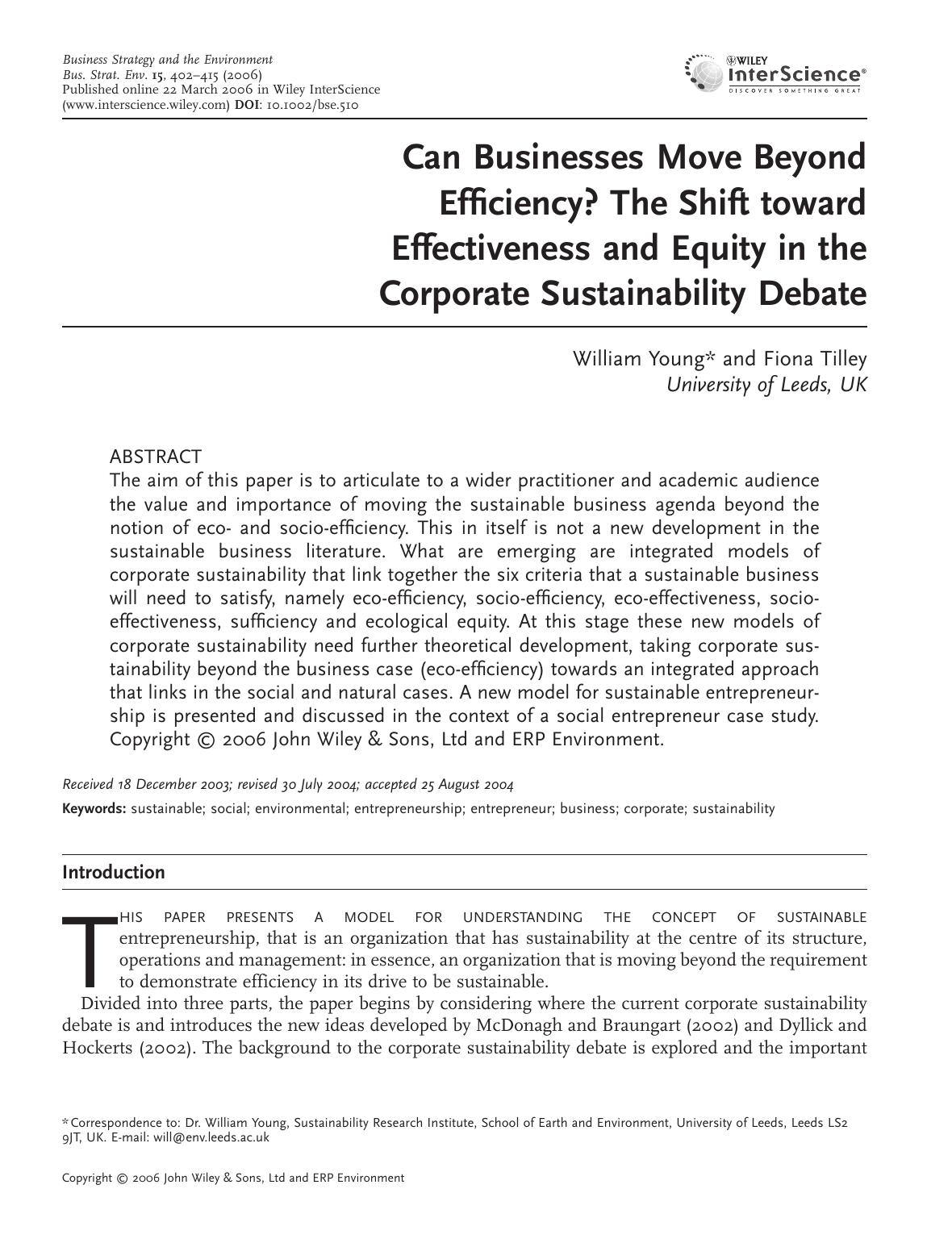 Can businesses move beyond efficiency? The shift toward effectiveness and equity in the corporate sustainability debate by M34