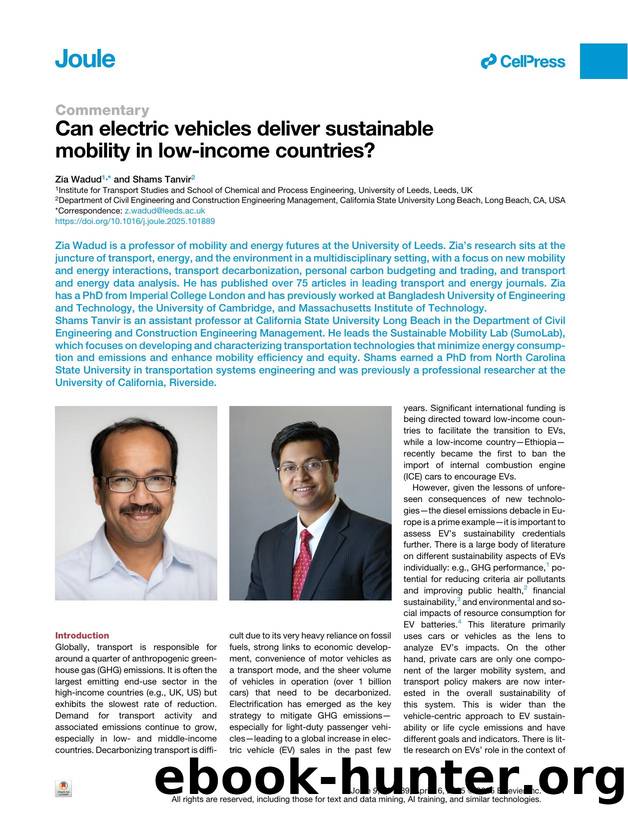 Can electric vehicles deliver sustainable mobility in low-income countries? by Zia Wadud & Shams Tanvir