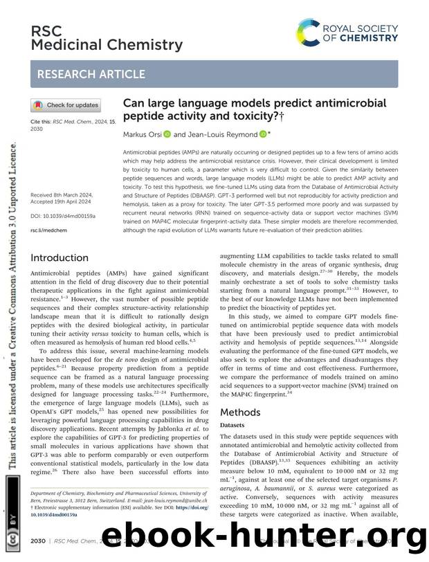 Can large language models predict antimicrobial peptide activity and toxicity? by Markus Orsi & Jean-Louis Reymond