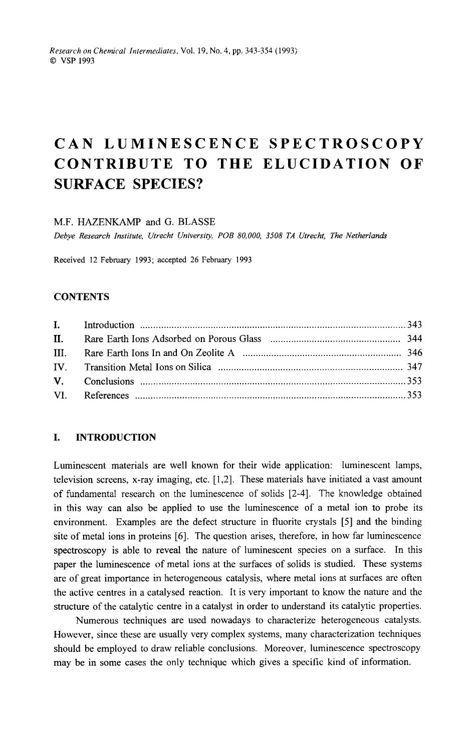 Can luminescence spectroscopy contribute to the elucidation of surface species? by Unknown