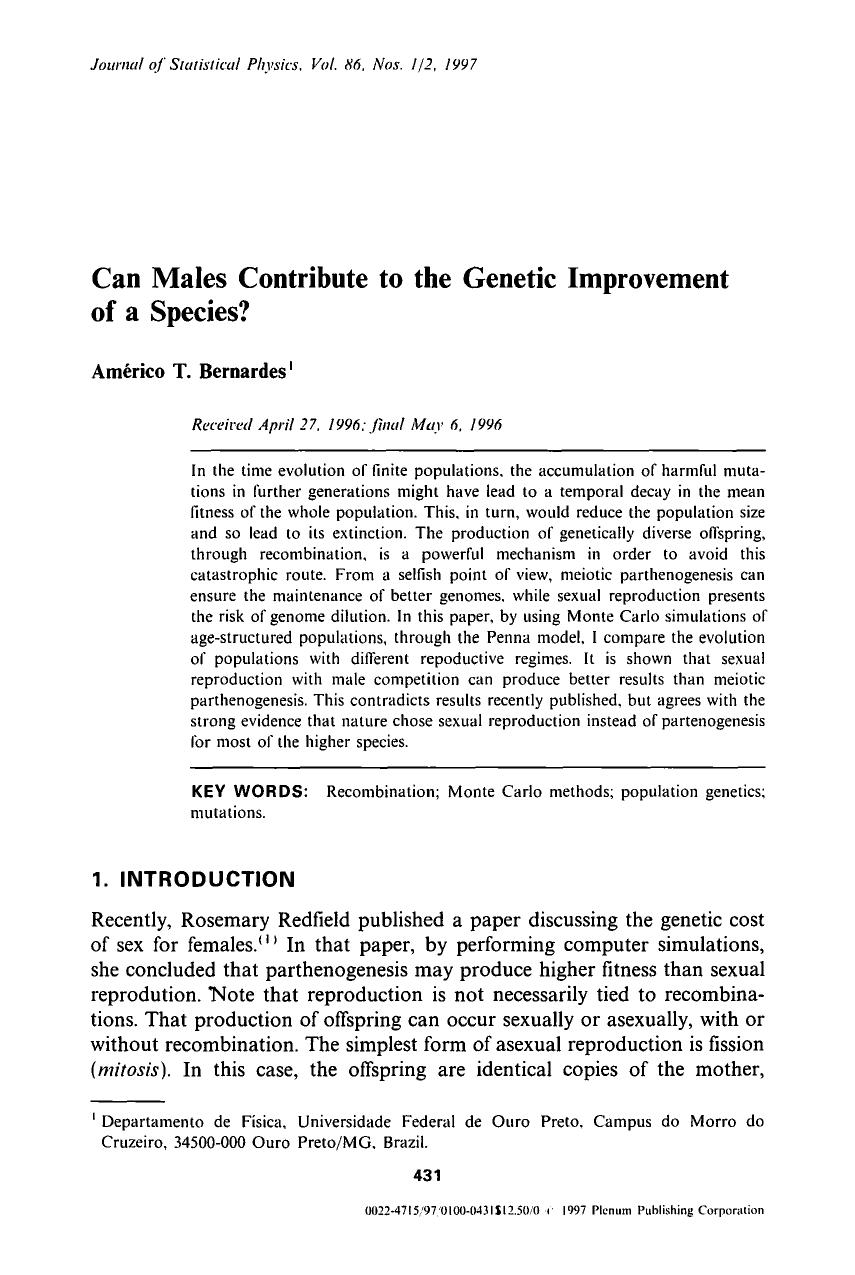 Can males contribute to the genetic improvement of a species? by Unknown
