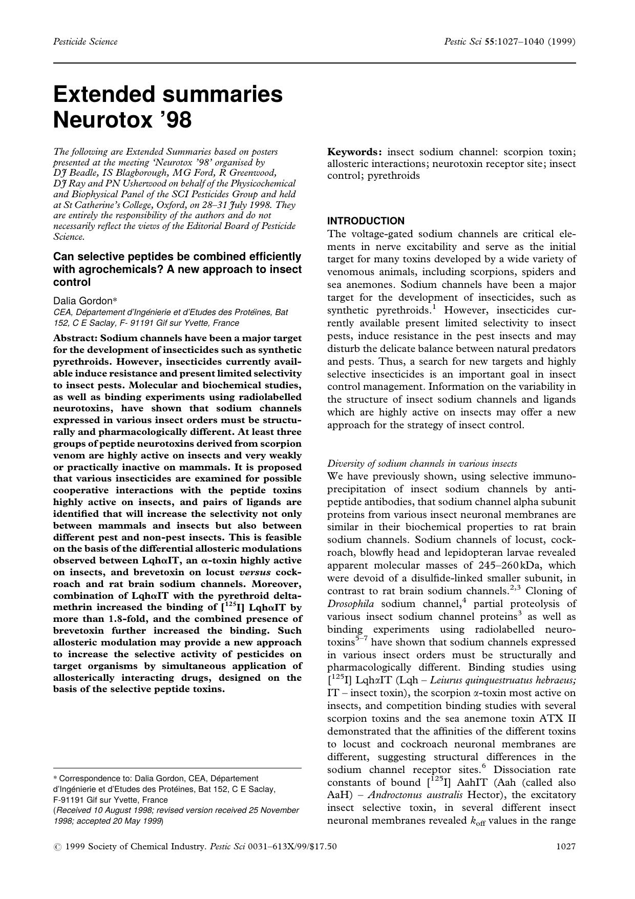 Can selective peptides be combined efficiently with agrochemicals? A new approach to insect control by Unknown