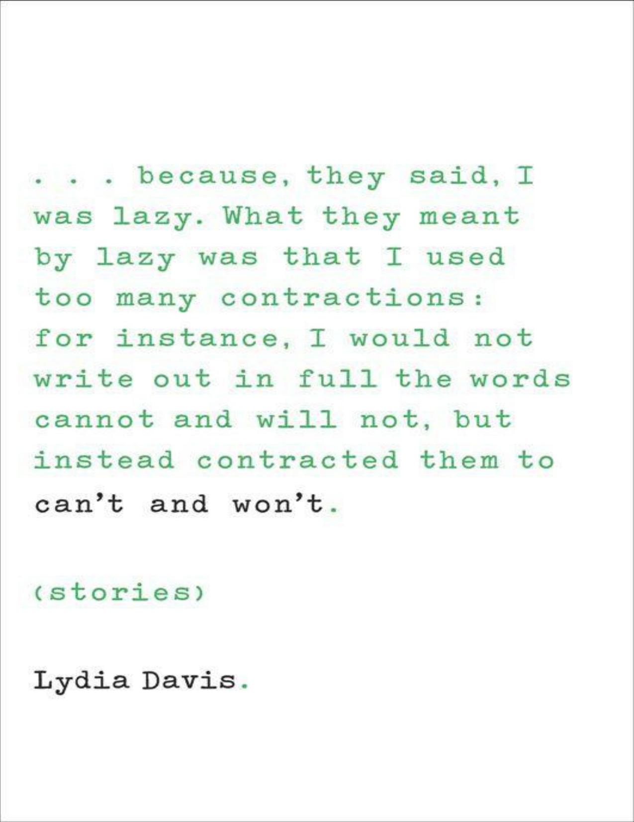 Can't and Won't: Stories by Davis Lydia