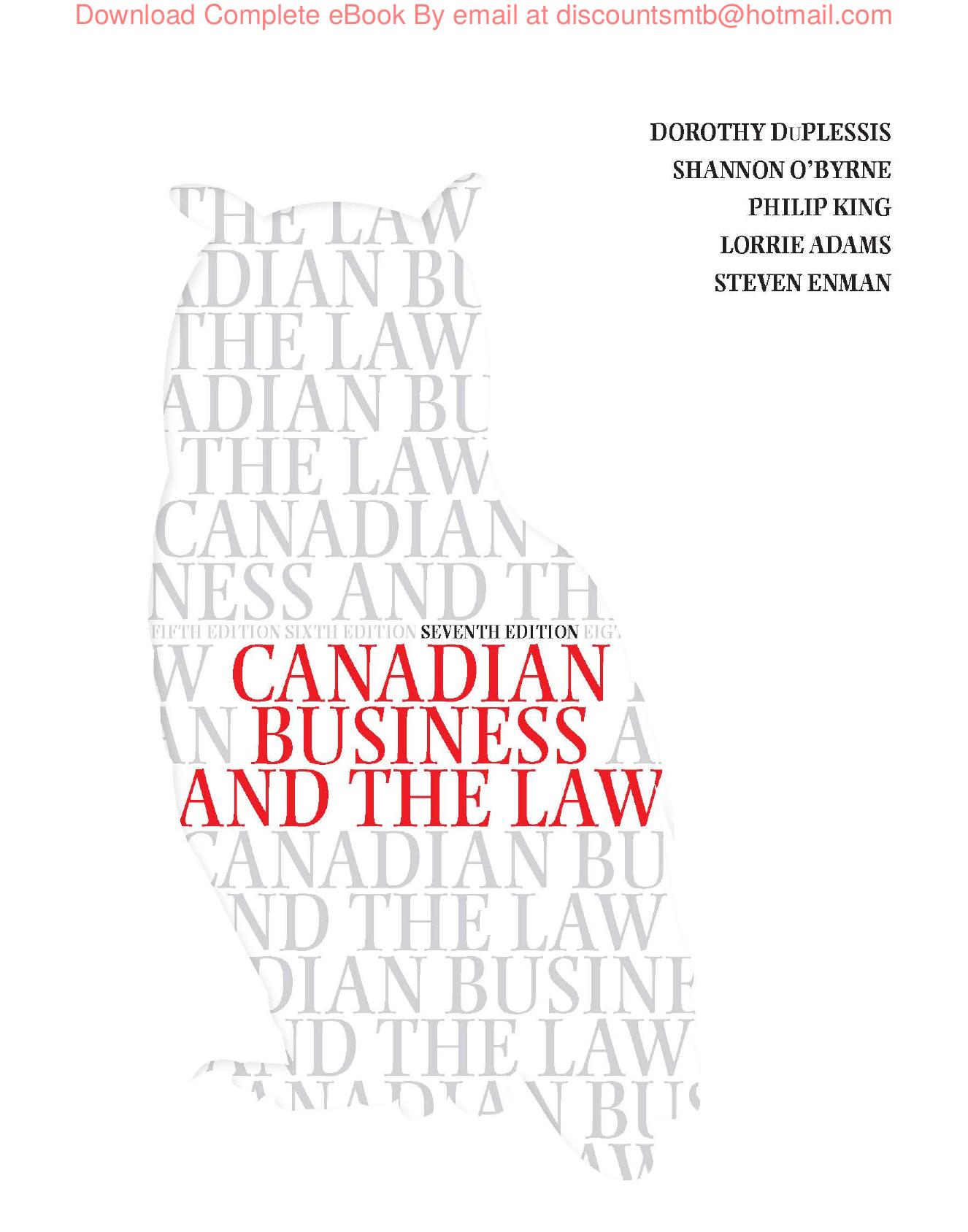 Canadian Business and the Law by Dorothy Duplessis Shannon King Adams Enman