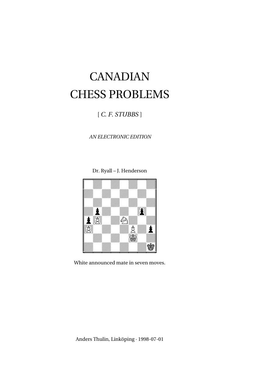 Canadian Chess Problems by C. F. Stubbs ed
