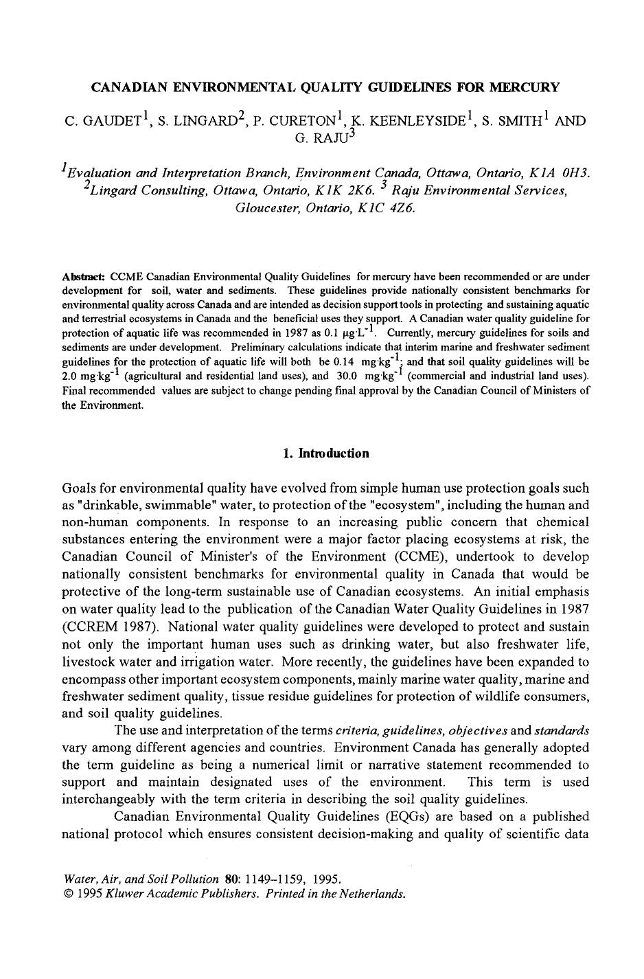 Canadian Environmental Quality Guidelines for mercury by Unknown