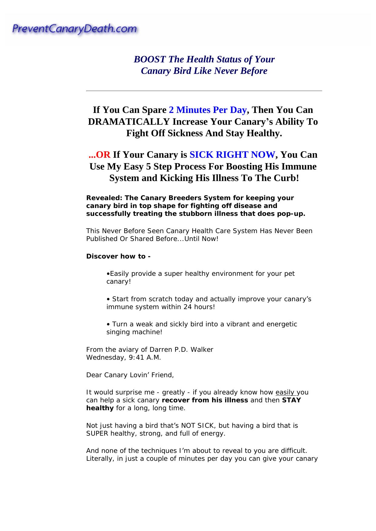 Canary Lovers Guide To Preventing Your Canarys Overnight Death. by Best of Kuszter's Collection